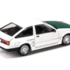 Toyota Sprinter Trueno (AE86) RHD (Right Hand Drive) "Keiichi Tsuchiya - Dori Dori Mesh Wheels" White with Green Carbon Hood 1/64 Diecast Model Car by Hobby Japan