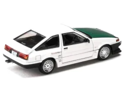 Toyota Sprinter Trueno (AE86) RHD (Right Hand Drive) "Keiichi Tsuchiya - Dori Dori Mesh Wheels" White with Green Carbon Hood 1/64 Diecast Model Car by Hobby Japan
