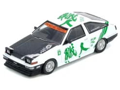 Toyota Sprinter Trueno (AE86) RHD (Right Hand Drive) #15 "Keiichi Tsuchiya" White with Green Graphics 1/64 Diecast Model Car by Inno Models