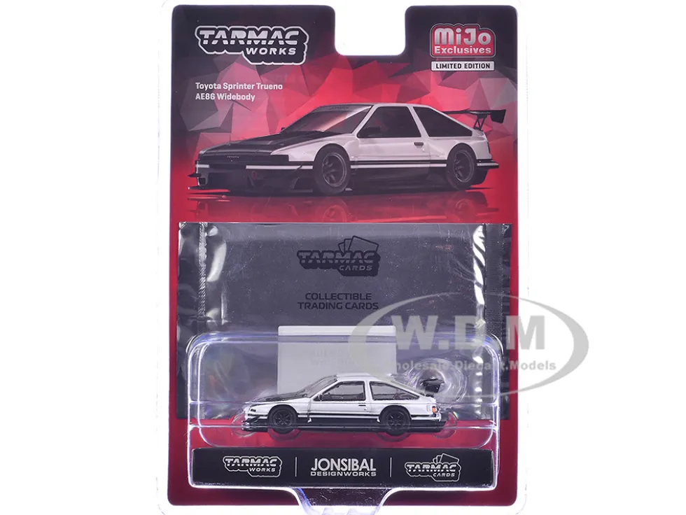 Toyota Sprinter Trueno AE86 Widebody RHD (Right Hand Drive) White and Black with Tarmac Cards "Global64" Series 1/64 Diecast Model by Tarmac Works
