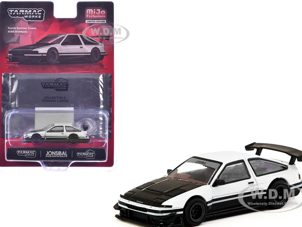 Toyota Sprinter Trueno AE86 Widebody RHD (Right Hand Drive) White and Black with Tarmac Cards "Global64" Series 1/64 Diecast Model by Tarmac Works