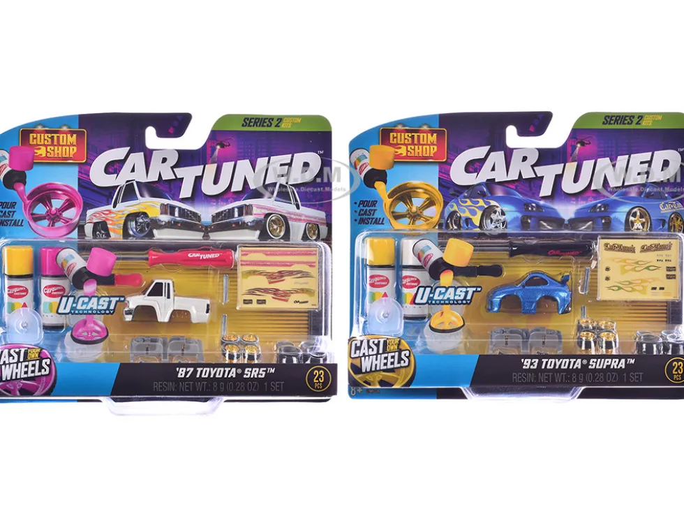 1987 Toyota SR5 Pickup Truck White and 1993 Toyota Supra Blue "Custom Shop" 2 Car Set Diecast Model Cars by CarTuned