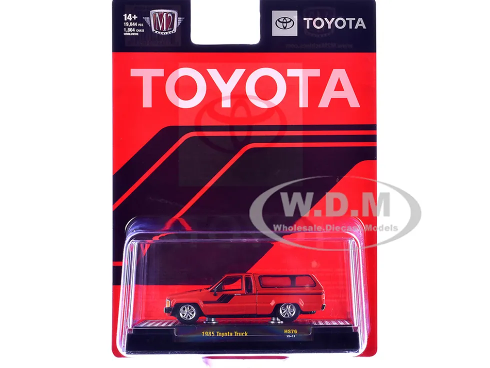 1985 Toyota SR5 Pickup Truck with Camper Shell Red with Black Stripes Limited Edition to 19844 pieces Worldwide 1/64 Diecast Model Car by M2 Machines