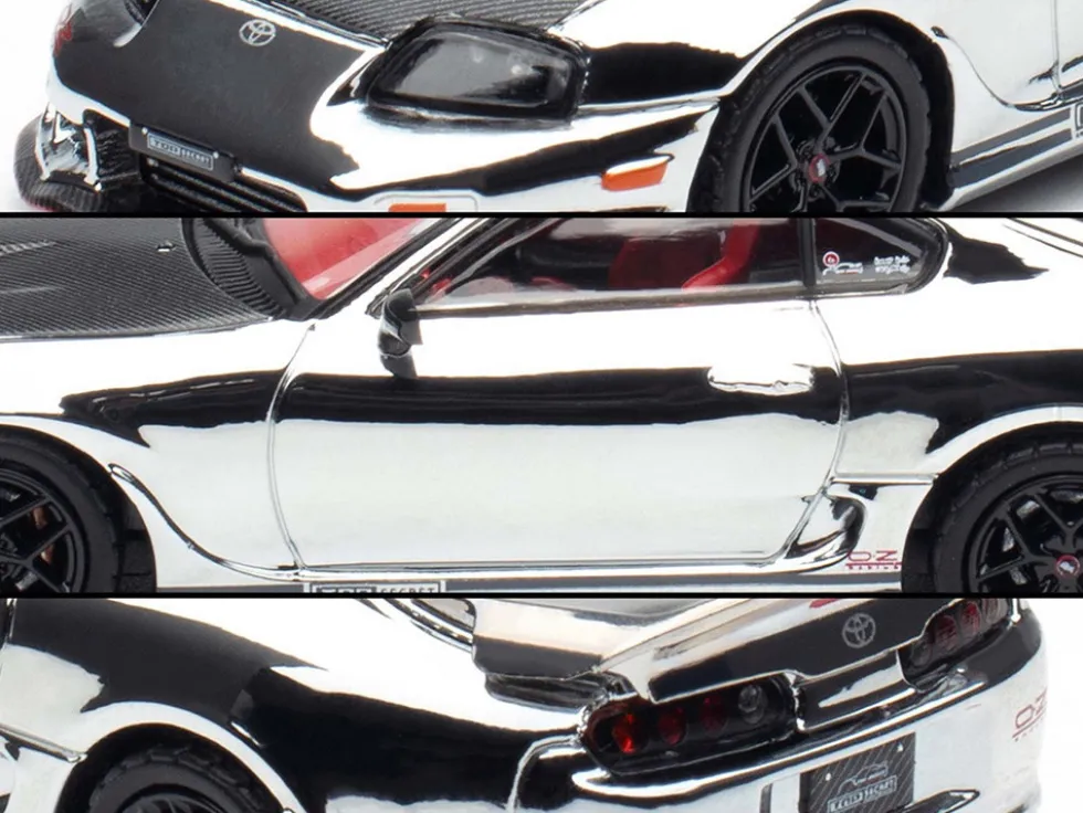 Toyota Supra (A80) "Top Secret" GT300 RHD (Right Hand Drive) Chrome with Carbon Hood and Red Interior "Tokyo Auto Salon 2026 Event Exclusive" 1/64 Diecast Model Car by Inno Models