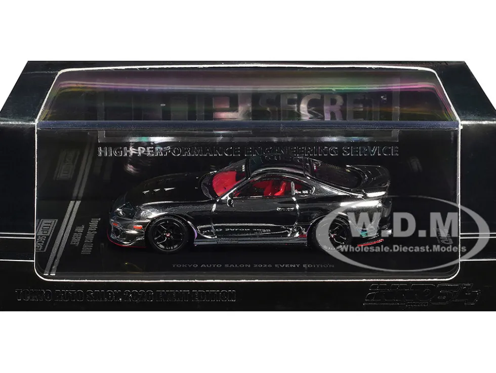 Toyota Supra (A80) "Top Secret" GT300 RHD (Right Hand Drive) Chrome with Carbon Hood and Red Interior "Tokyo Auto Salon 2026 Event Exclusive" 1/64 Diecast Model Car by Inno Models