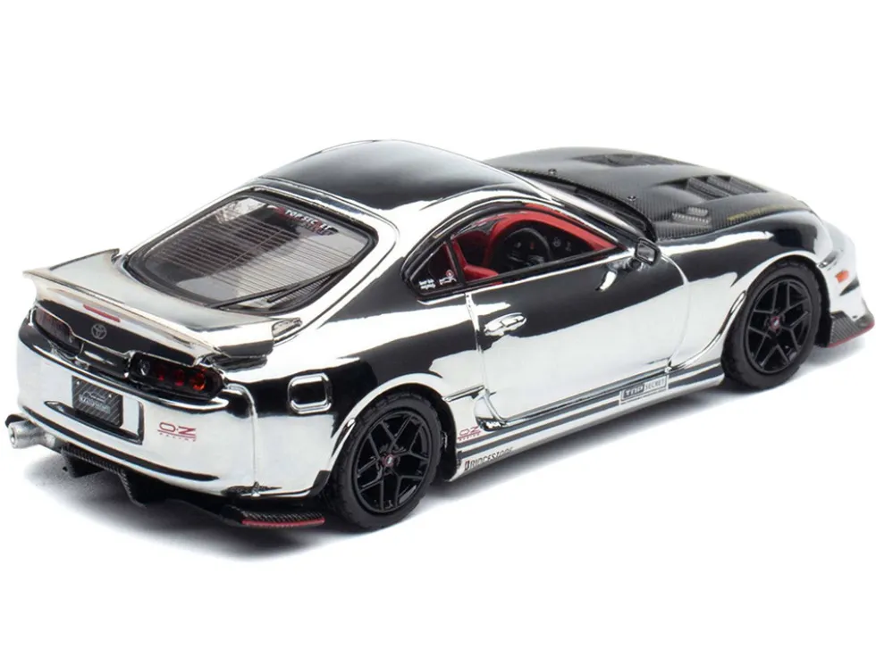 Toyota Supra (A80) "Top Secret" GT300 RHD (Right Hand Drive) Chrome with Carbon Hood and Red Interior "Tokyo Auto Salon 2026 Event Exclusive" 1/64 Diecast Model Car by Inno Models