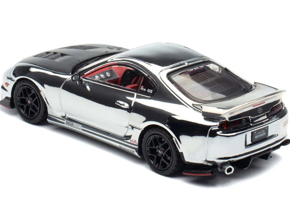 Toyota Supra (A80) "Top Secret" GT300 RHD (Right Hand Drive) Chrome with Carbon Hood and Red Interior "Tokyo Auto Salon 2026 Event Exclusive" 1/64 Diecast Model Car by Inno Models