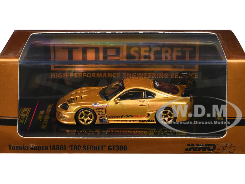Toyota Supra (A80) "Top Secret" GT300 RHD (Right Hand Drive) Gold Metallic "Tokyo Auto Salon 2025 Event Exclusive" 1/64 Diecast Model Car by Inno Models