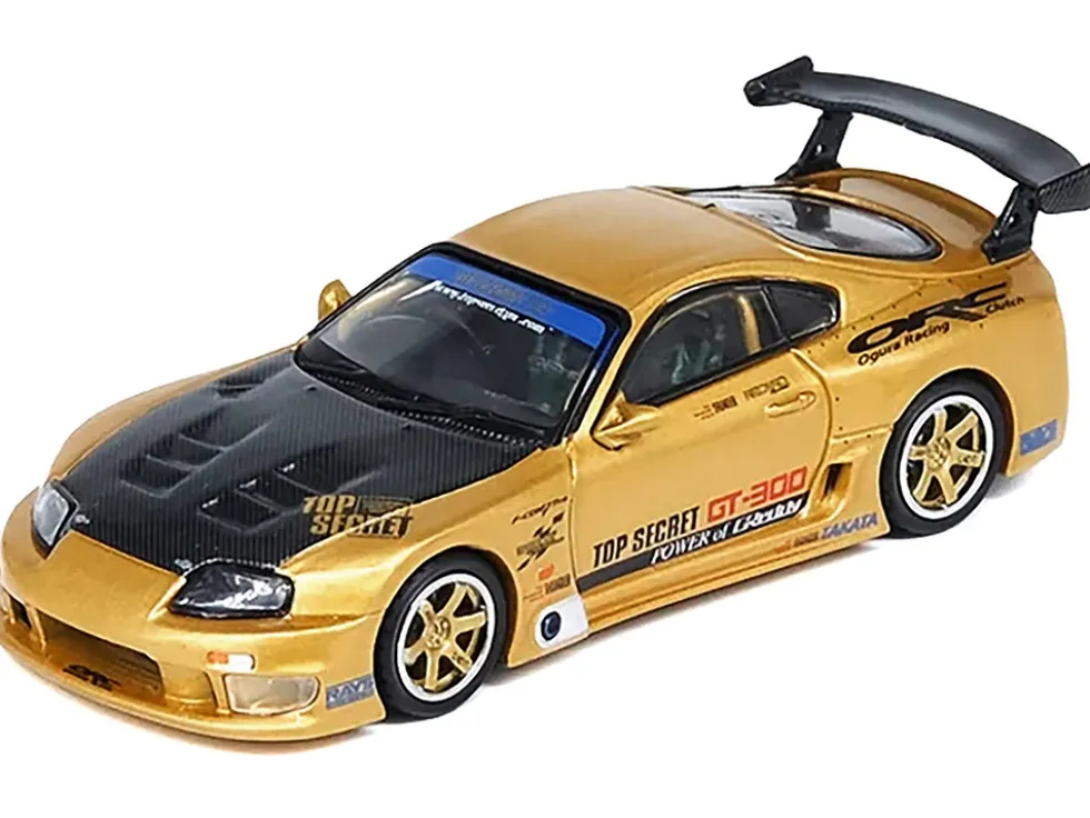 Toyota Supra (A80) "Top Secret" GT300 RHD (Right Hand Drive) Gold Metallic with Carbon Hood 1/64 Diecast Model Car by Inno Models