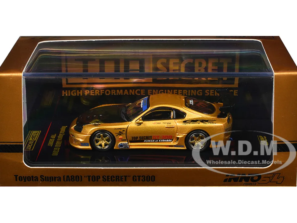 Toyota Supra (A80) "Top Secret" GT300 RHD (Right Hand Drive) Gold Metallic with Carbon Hood 1/64 Diecast Model Car by Inno Models