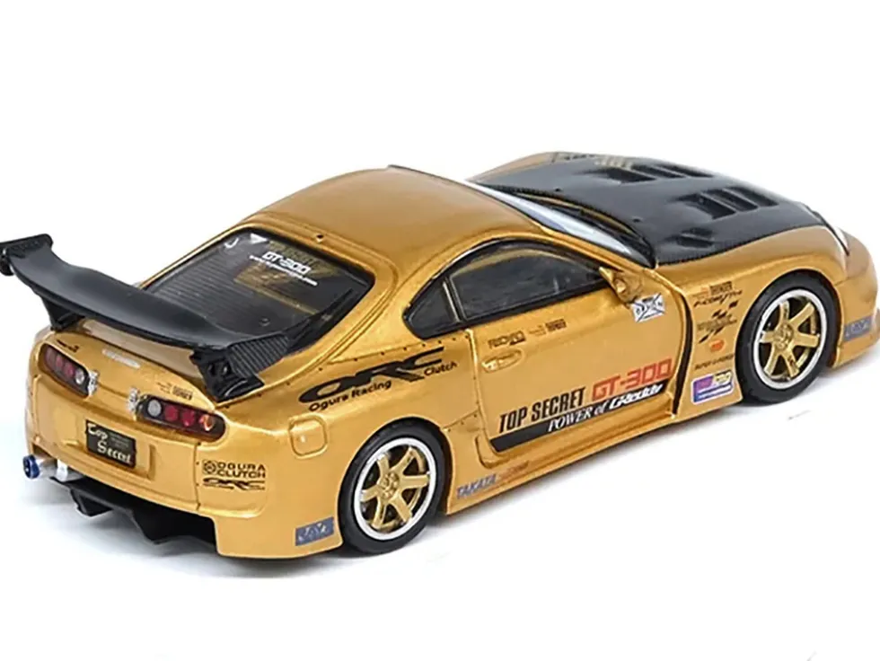 Toyota Supra (A80) "Top Secret" GT300 RHD (Right Hand Drive) Gold Metallic with Carbon Hood 1/64 Diecast Model Car by Inno Models