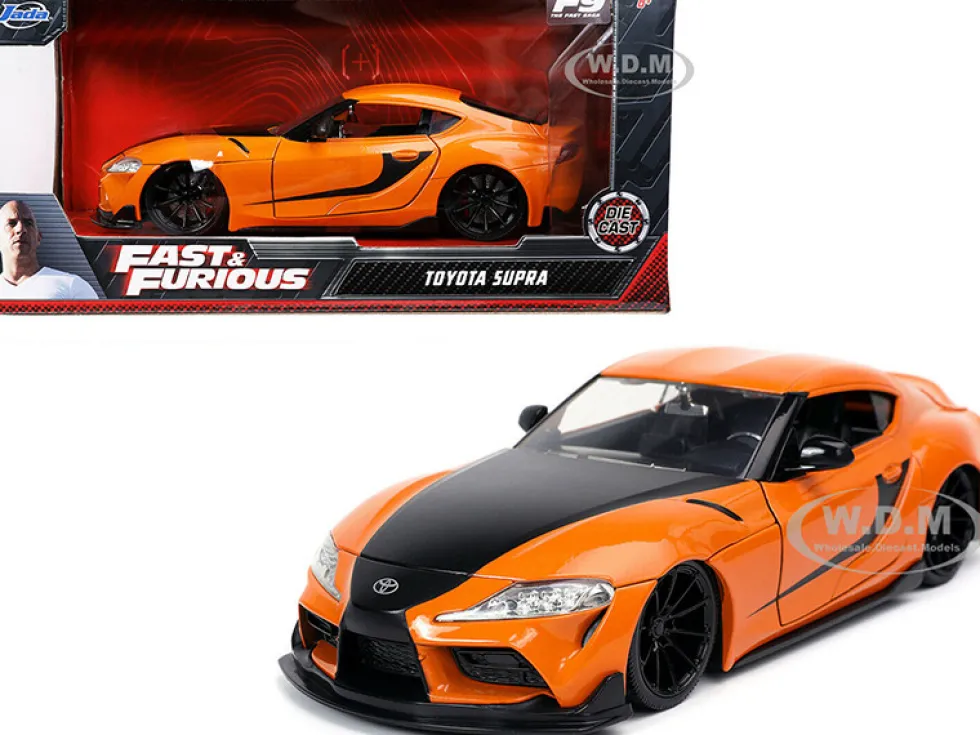 Toyota Supra Orange Black Stripes Fast & Furious 9 F9 2021 Movie 1/24 Diecast Model Car Jada 32097
