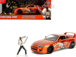 1995 Toyota Supra Orange Metallic with Graphics and Chainsaw Man Diecast Figure "Chainsaw Man" (2022) TV Series "Anime Hollywood Rides" Series 1/24 Diecast Model by Jada