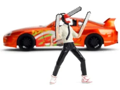 1995 Toyota Supra Orange Metallic with Graphics and Chainsaw Man Diecast Figure "Chainsaw Man" (2022) TV Series "Anime Hollywood Rides" Series 1/24 Diecast Model by Jada
