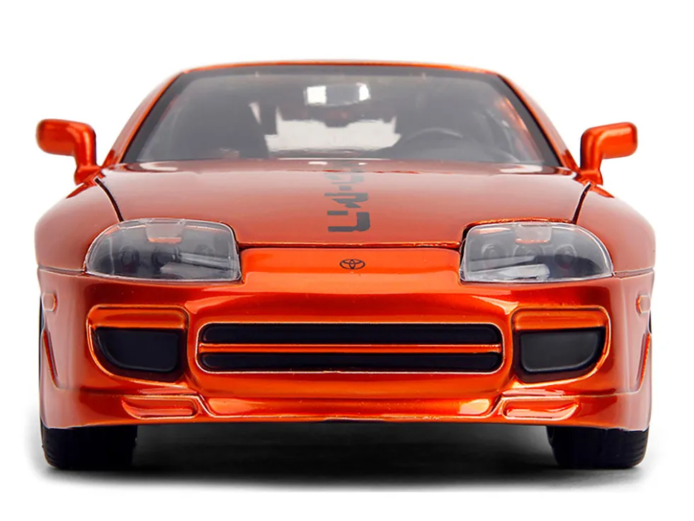 1995 Toyota Supra Orange Metallic with Graphics and Chainsaw Man Diecast Figure "Chainsaw Man" (2022) TV Series "Anime Hollywood Rides" Series 1/24 Diecast Model by Jada