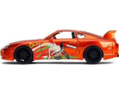 1995 Toyota Supra Orange Metallic with Graphics and Chainsaw Man Diecast Figure