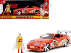 1995 Toyota Supra Red with Graphics and Saitama Diecast Figure "One Punch Man" (2015-2019) TV Series 1/24 Diecast Model by Jada