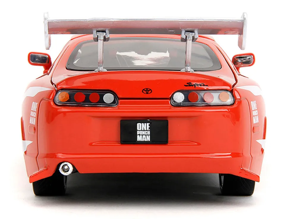 1995 Toyota Supra Red with Graphics and Saitama Diecast Figure "One Punch Man" (2015-2019) TV Series 1/24 Diecast Model by Jada