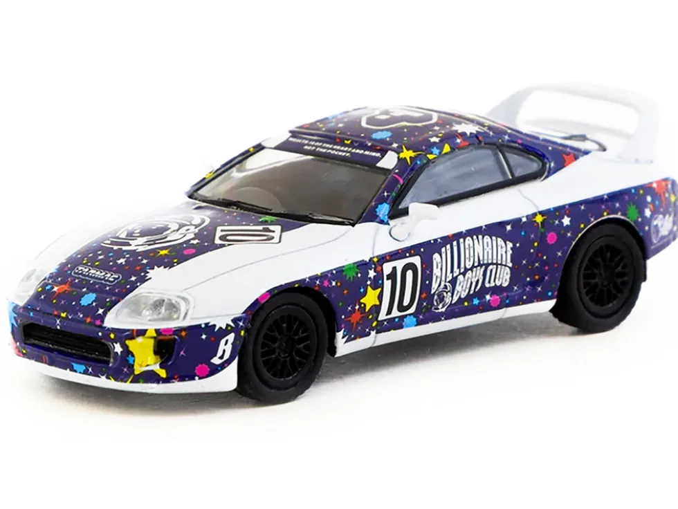 Toyota Supra RHD (Right Hand Drive) #10 "Billionaire Boys Club" Purple and White with Graphics "Hobby64" Series 1/64 Diecast Model Car by Tarmac Works