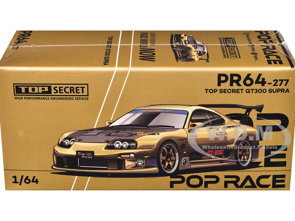 Toyota Supra "Top Secret" GT300 RHD (Right Hand Drive) Gold Metallic with Carbon Hood 1/64 Diecast Model Car by Pop Race