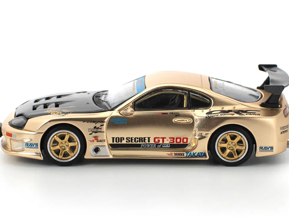 Toyota Supra "Top Secret" GT300 RHD (Right Hand Drive) Gold Metallic with Carbon Hood 1/64 Diecast Model Car by Pop Race