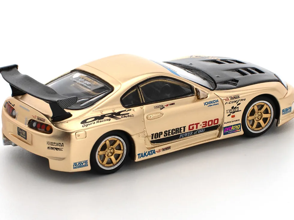 Toyota Supra "Top Secret" GT300 RHD (Right Hand Drive) Gold Metallic with Carbon Hood 1/64 Diecast Model Car by Pop Race