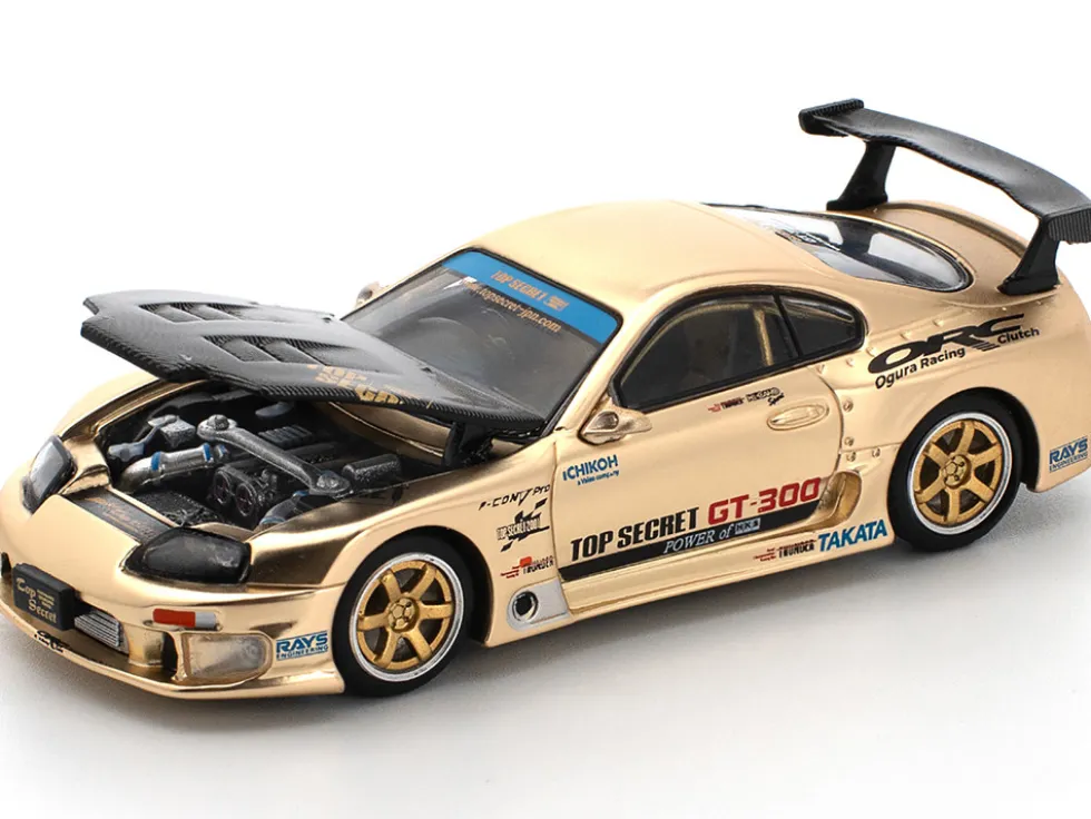 Toyota Supra "Top Secret" GT300 RHD (Right Hand Drive) Gold Metallic with Carbon Hood 1/64 Diecast Model Car by Pop Race