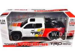 2024 Toyota Tacoma TRD Off Road Edition Pickup Truck White and Red with TRD Stripes with Sunroof and Wheel Rack Limited Edition to 2400 pieces Worldwide 1/24 Diecast Model Car