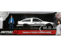 Toyota Trueno (AE86) RHD (Right Hand Drive) White and Black with Graphics and Takumi Diecast Figure 
