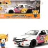 1986 Toyota Trueno AE86 RHD Right Hand Drive #25 White Graphics Aggretsuko Diecast Figure Aggretsuko Anime Hollywood Rides Series 1/24 Diecast Model Car by Jada 33725