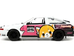 1986 Toyota Trueno AE86 RHD Right Hand Drive #25 White Graphics Aggretsuko Diecast Figure Aggretsuko Anime Hollywood Rides Series 1/24 Diecast Model Car by Jada 33725