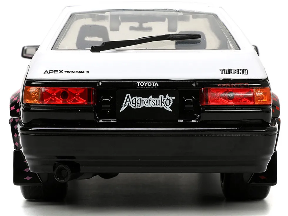 1986 Toyota Trueno AE86 RHD Right Hand Drive #25 White Graphics Aggretsuko Diecast Figure Aggretsuko Anime Hollywood Rides Series 1/24 Diecast Model Car by Jada 33725
