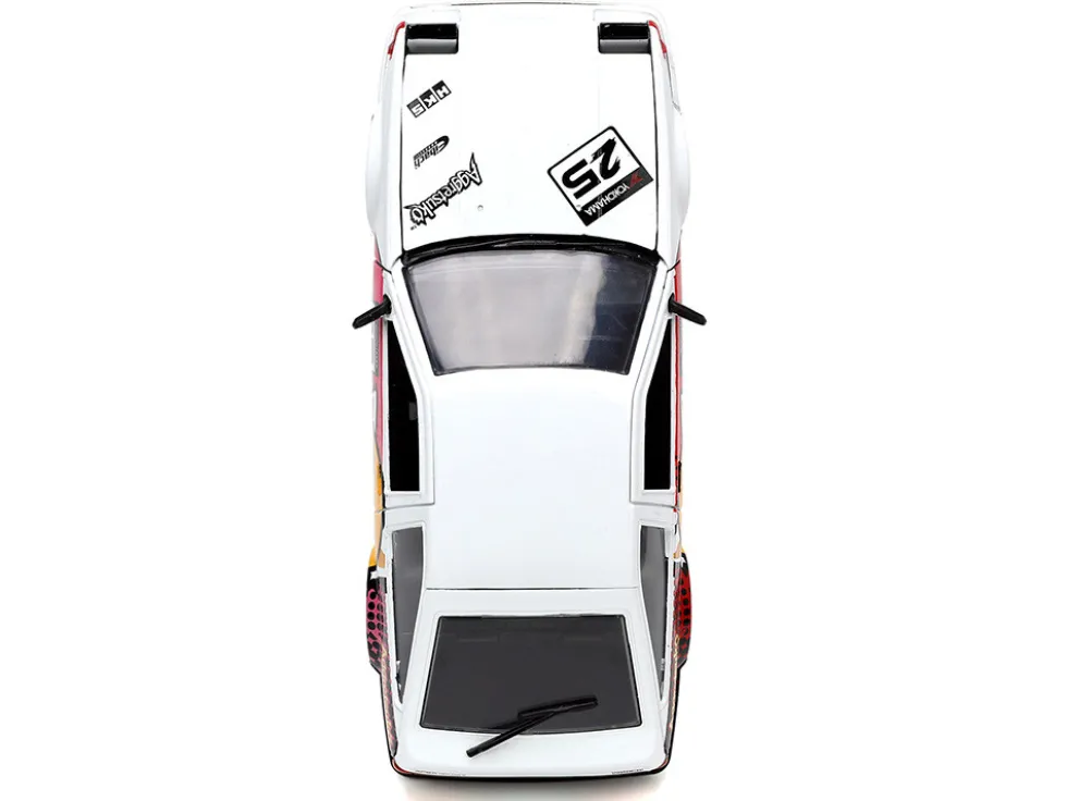 1986 Toyota Trueno AE86 RHD Right Hand Drive #25 White Graphics Aggretsuko Diecast Figure Aggretsuko Anime Hollywood Rides Series 1/24 Diecast Model Car by Jada 33725
