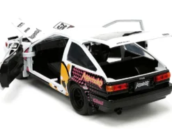 1986 Toyota Trueno AE86 RHD Right Hand Drive #25 White Graphics Aggretsuko Diecast Figure Aggretsuko Anime Hollywood Rides Series 1/24 Diecast Model Car by Jada 33725
