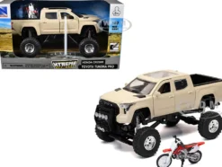 Toyota Tundra Pro Pickup Truck Tan and Honda CR250R Motorcycle Red and White "Xtreme Off-Road" Series 1/32 Diecast Models by New Ray