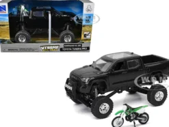 Toyota Tundra Pro Pickup Truck Black and Kawasaki KX 250 Motorcycle Green and White "Xtreme Off-Road" Series 1/32 Diecast Models by New Ray