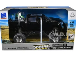 Toyota Tundra Pro Pickup Truck Black and Kawasaki KX 250 Motorcycle Green and White