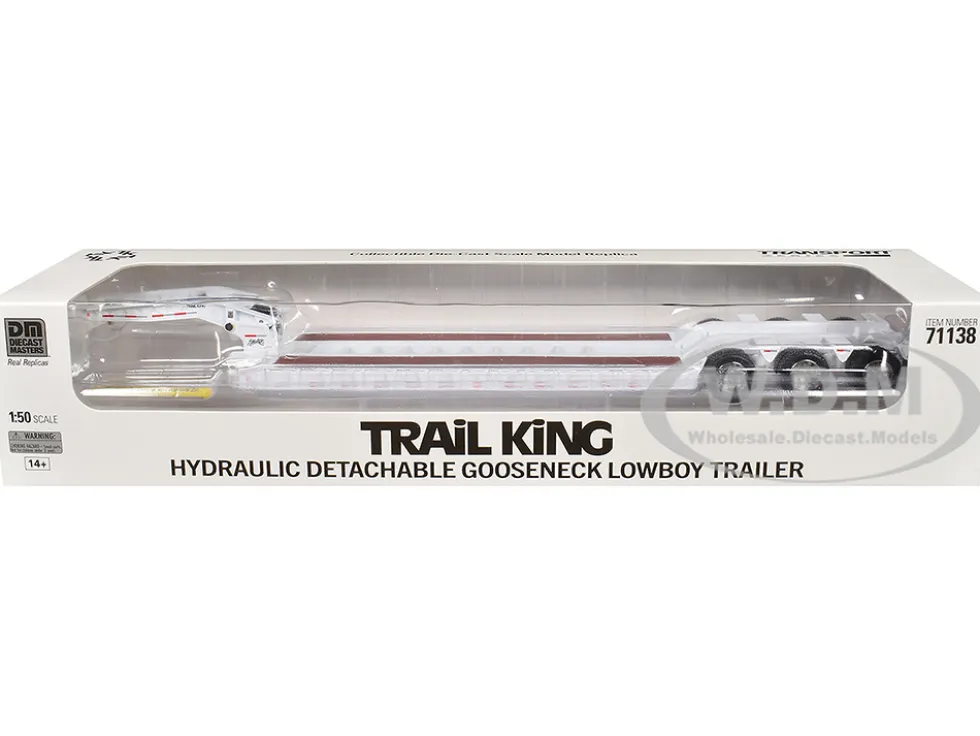 Trail King TK120 Hydraulic Detachable Gooseneck Lowboy Trailer White (Regular Version) "Transport Series" 1/50 Diecast Model by Diecast Masters