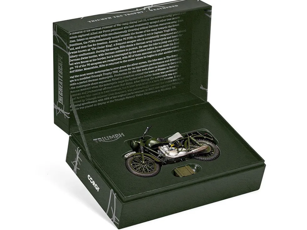 Triumph TR6 Trophy Motorcycle Dark Green Weathered The Great Escape 1963 Movie Diecast Model Corgi CC08501