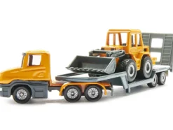 Truck with Low Loader Trailer and Front Loader Yellow Diecast Model Siku 1616