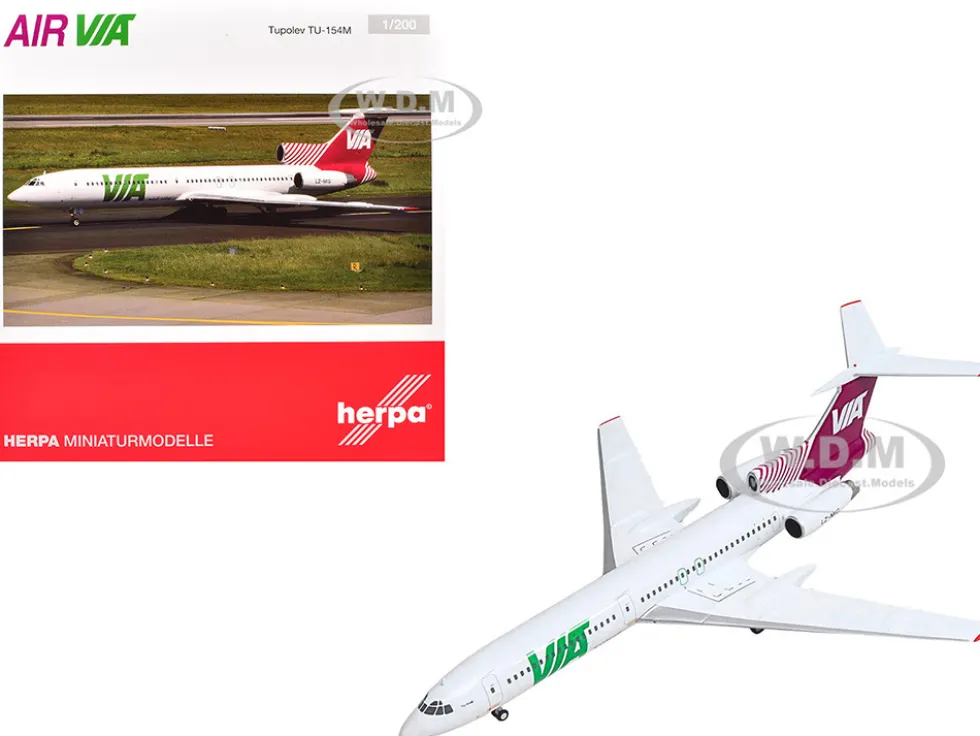 Tupolev TU-154M Commercial Aircraft "Air Via" (LZ-MIG) White with Red Tail 1/200 Diecast Model Airplane by Herpa