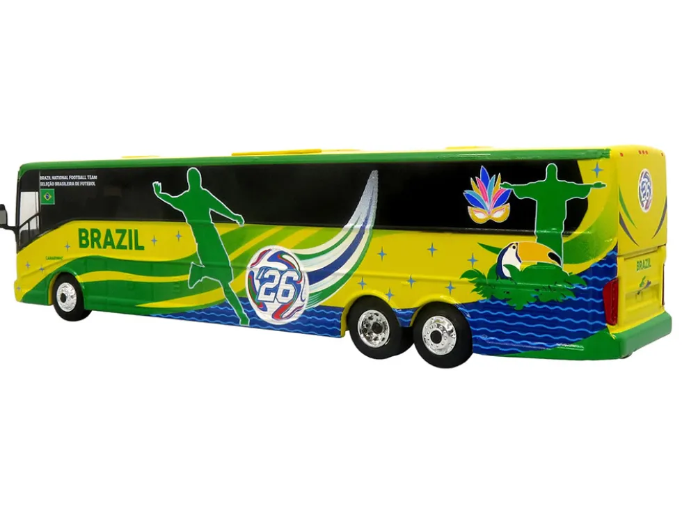 Van Hool CX-45 Coach Bus "Brazil National Football Team" Yellow and Green with Graphics "International Federation of the Global Game" Series Limited Edition to 504 pieces Worldwide 1/87 (HO) Diecast Model by Iconic Replicas