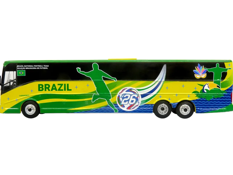Van Hool CX-45 Coach Bus "Brazil National Football Team" Yellow and Green with Graphics "International Federation of the Global Game" Series Limited Edition to 504 pieces Worldwide 1/87 (HO) Diecast Model by Iconic Replicas