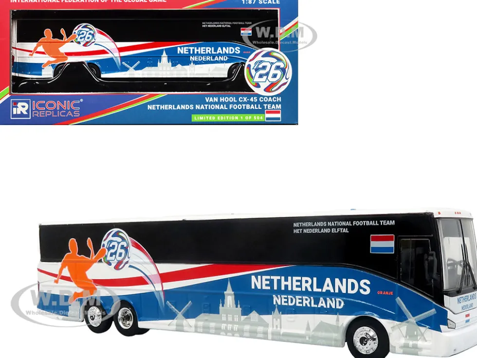 Van Hool CX-45 Coach Bus "Netherlands National Football Team" White with Graphics "International Federation of the Global Game" Series Limited Edition to 504 pieces Worldwide 1/87 (HO) Diecast Model by Iconic Replicas