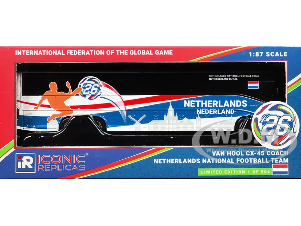 Van Hool CX-45 Coach Bus "Netherlands National Football Team" White with Graphics "International Federation of the Global Game" Series Limited Edition to 504 pieces Worldwide 1/87 (HO) Diecast Model by Iconic Replicas