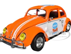1952 Volkswagen Beetle Deluxe Model "EMPI Power Rules" Orange and White with Graphics Limited Edition to 6650 pieces Worldwide 1/24 Diecast Model Car by M2 Machines