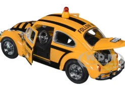 1966 Volkswagen Beetle Follow Me Airport Safety Vehicle Yellow Black Stripes 1/24 Diecast Model Car Motormax 79590