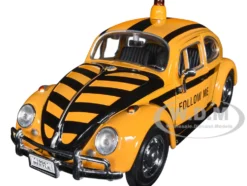 1966 Volkswagen Beetle Follow Me Airport Safety Vehicle Yellow Black Stripes 1/24 Diecast Model Car Motormax 79590