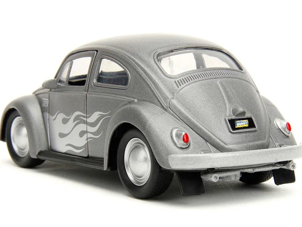 1959 Volkswagen Beetle Gray Metallic with Silver Flames and Boxing Gloves Accessory Punch Buggy Series 1/32 Diecast Model Car Jada JA34235