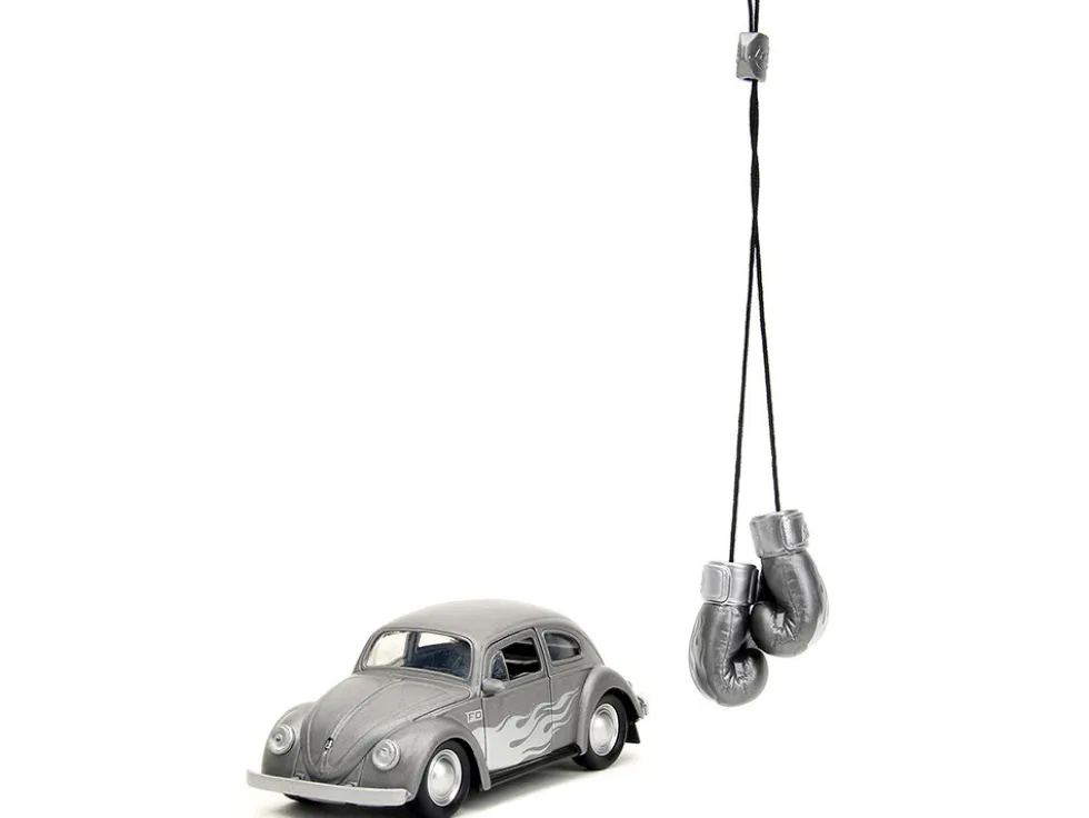 1959 Volkswagen Beetle Gray Metallic with Silver Flames and Boxing Gloves Accessory Punch Buggy Series 1/32 Diecast Model Car Jada JA34235